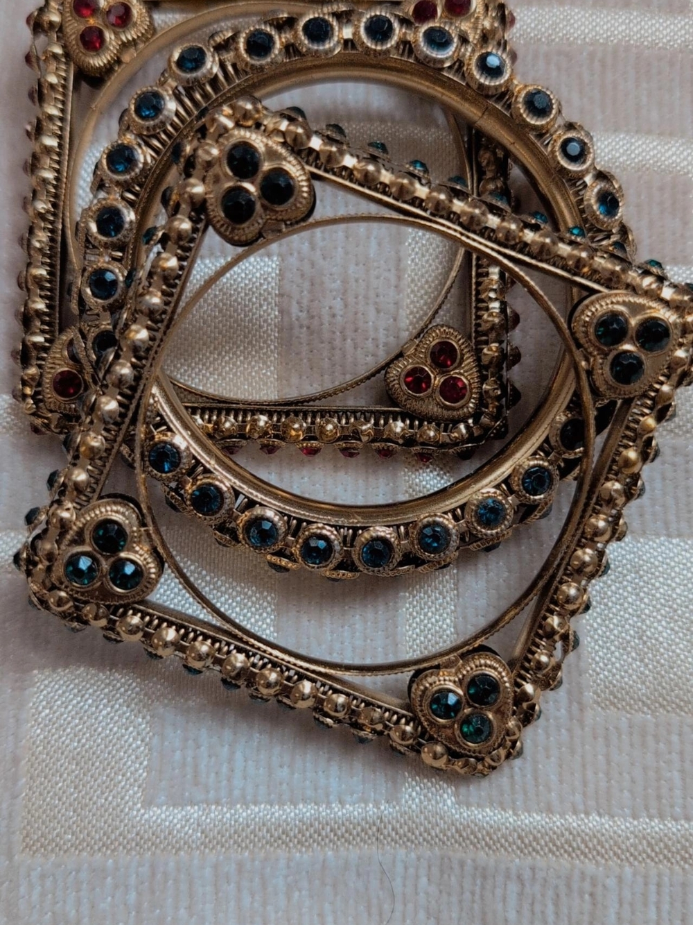 Gold tone and Jeweled Stone Bangle Set from India